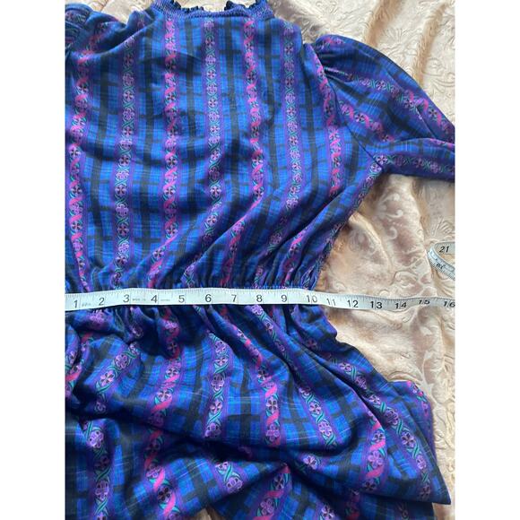 Vintage purple floral jersey knit prairie style long sleeve size xs - Picture 6 of 9